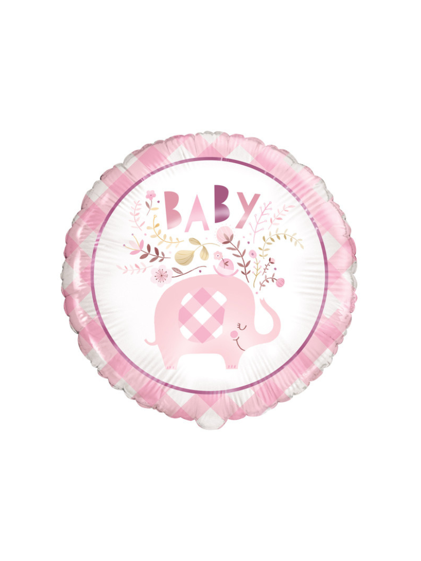 Floral Elephant Baby Shower Baby Girl Pink Foil Balloon