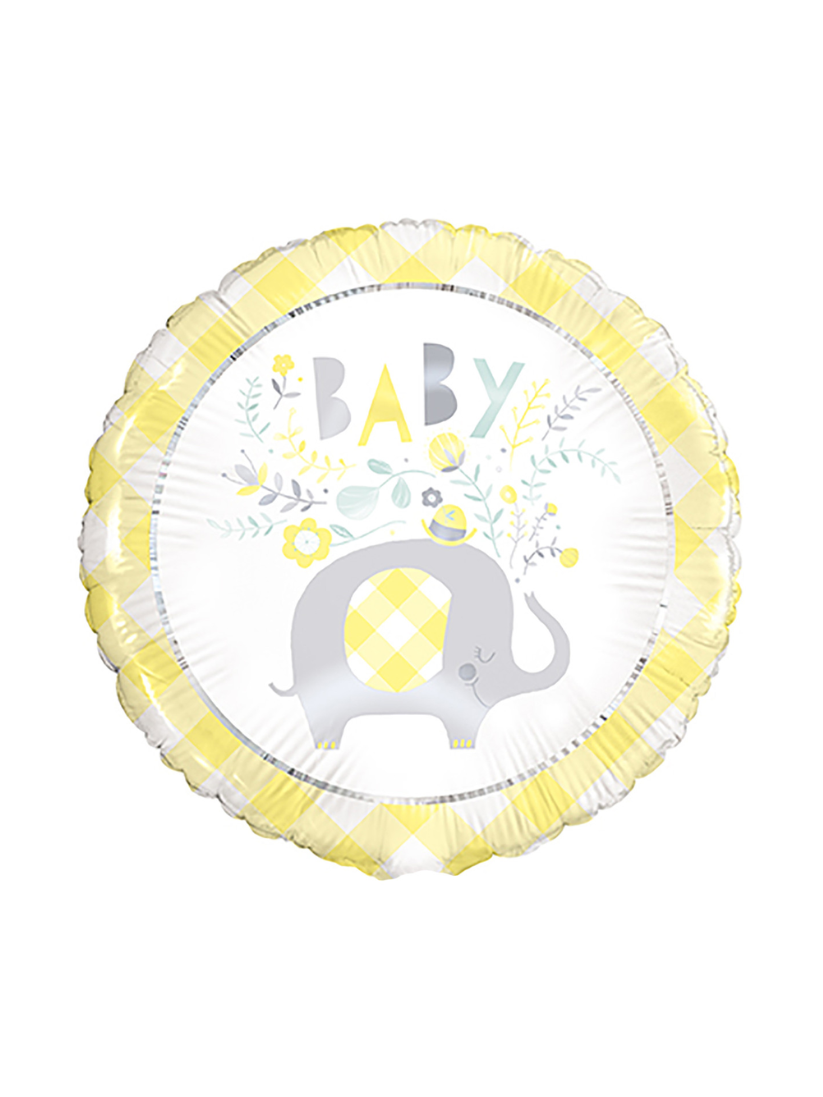 Floral Elephant Baby Shower Yellow Foil Balloon