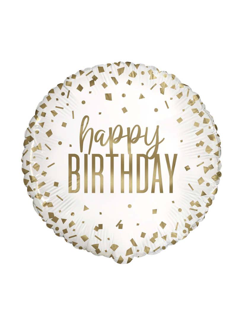 Gold and White Happy Birthday Foil Balloon