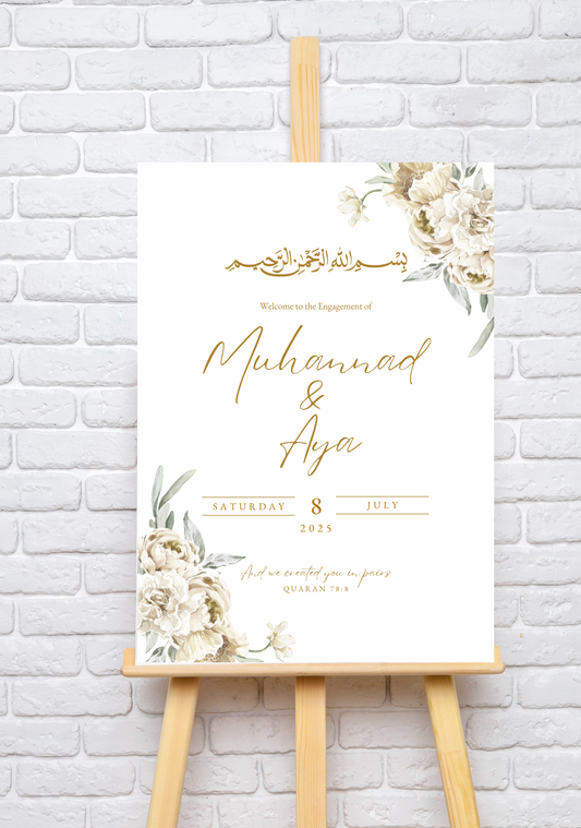 Floral Arabic Wedding Welcome Sign