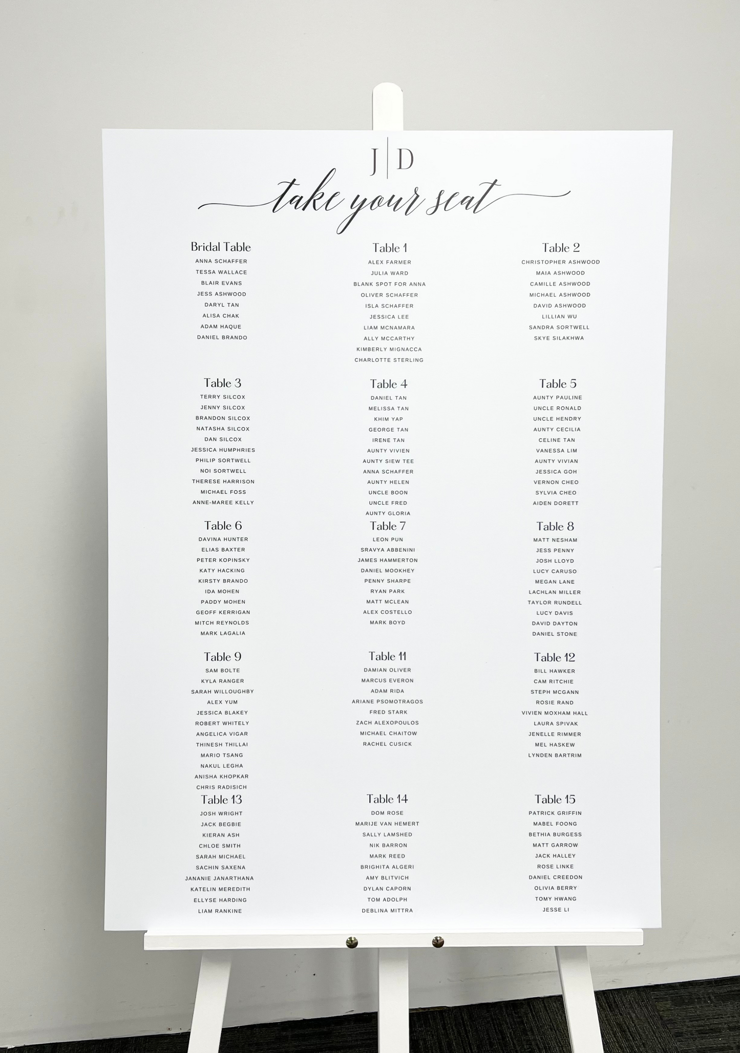 JD Wedding Seating Chart Sign