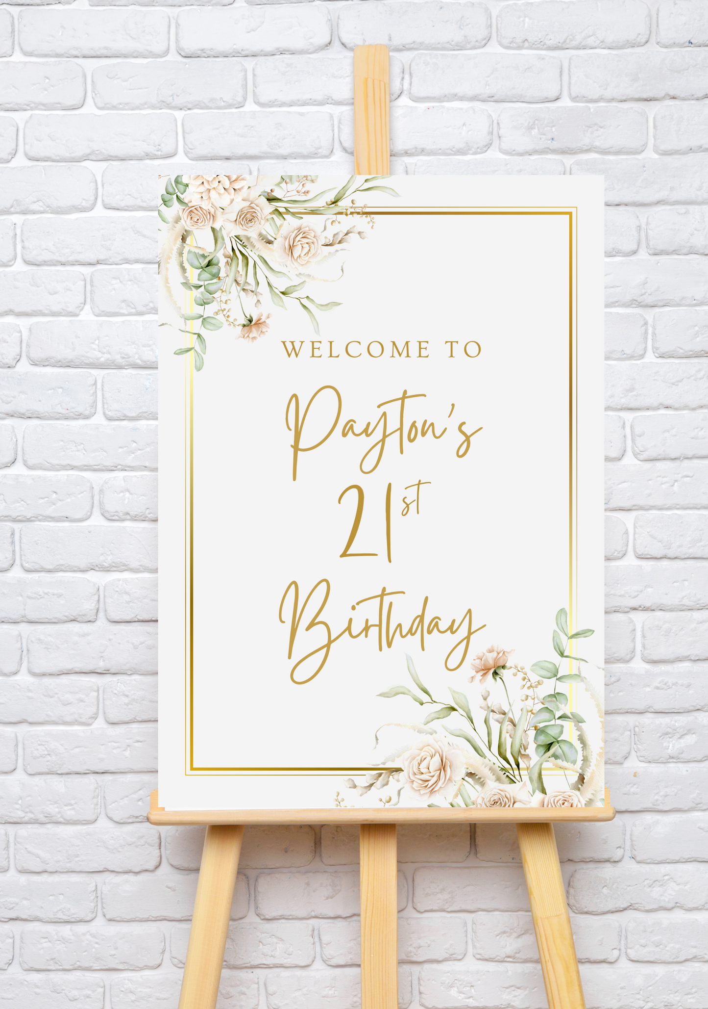 Floral Gold Birthday Sign