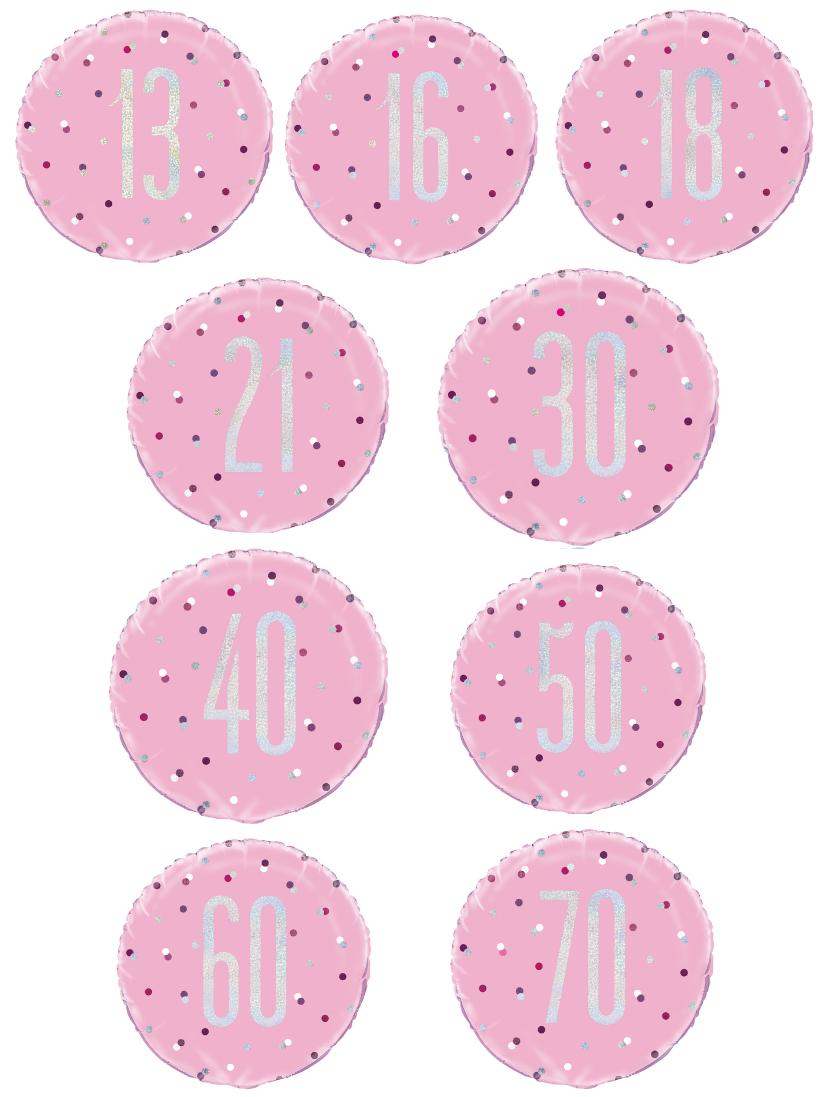 Pink Foil Birthday Age Balloons