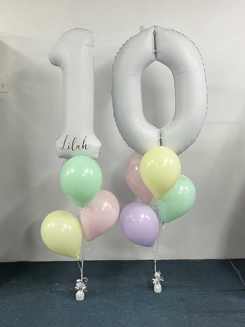 Pastel White Double Digit Balloon bunch